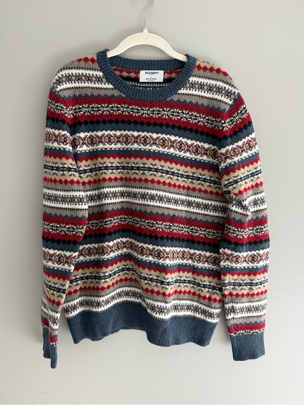 Old Navy Fair Isle Crewneck Sweater - Red, Navy, Cream